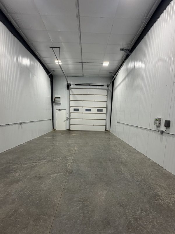 Finished interior facing the insulated overhead door