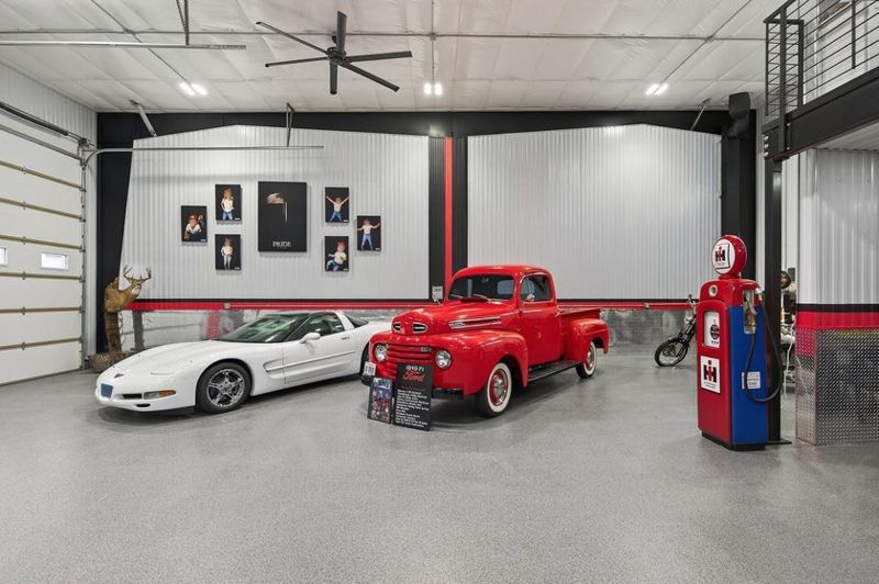 Unit 401-402: Classic truck and Corvette on the epoxy floor